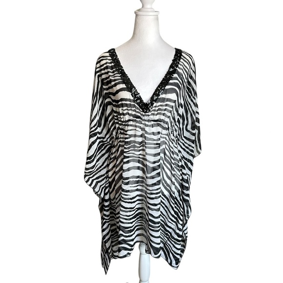 Zebra Print V-Neck Kaftan - Picture 1 of 17